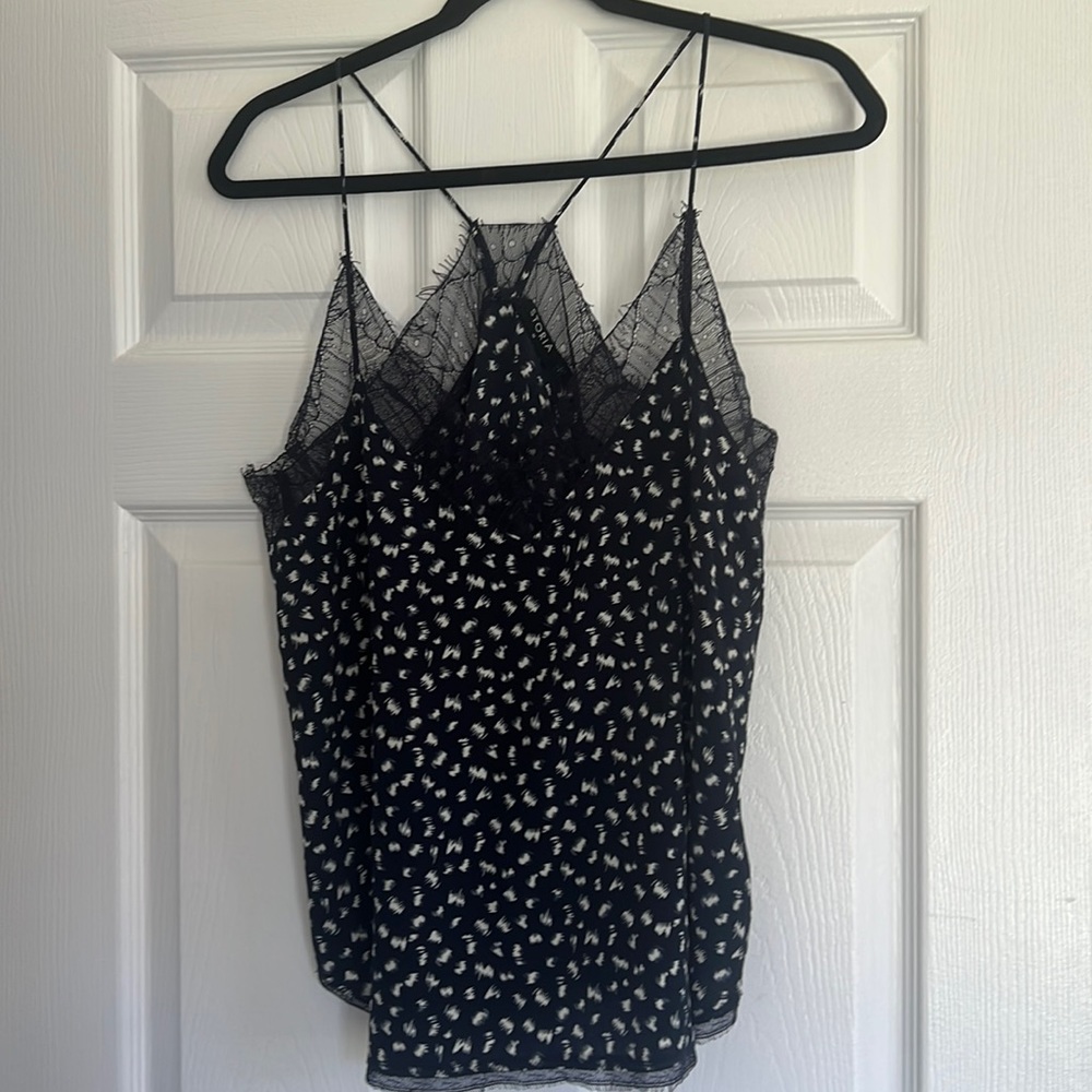 Printed Blouse with Lace Trim M